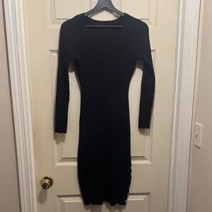 Black Ribbed Long Sleeve Bodycon Dress